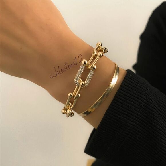 NEW Layered Bracelet Rhinestone U Chain /Flat Chain Set - Picture 4 of 8